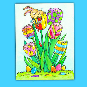 Süße Frühlings-Osterhasen und Blumen Postkarte
