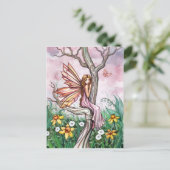 Süße Frühlingsblumen-Fee Kunst Postkarte (Stehend Vorderseite)