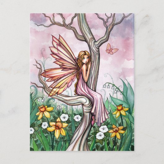 Süße Frühlingsblumen-Fee Kunst Postkarte (Vorderseite)