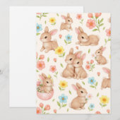 Süße Frühlingshasen & Florales Gartenmuster Feiertagskarte (Vorne/Hinten)