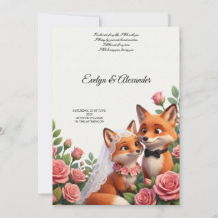Süße Fuchs-Braut und Bräutigam Blush Rosa Floral Einladung