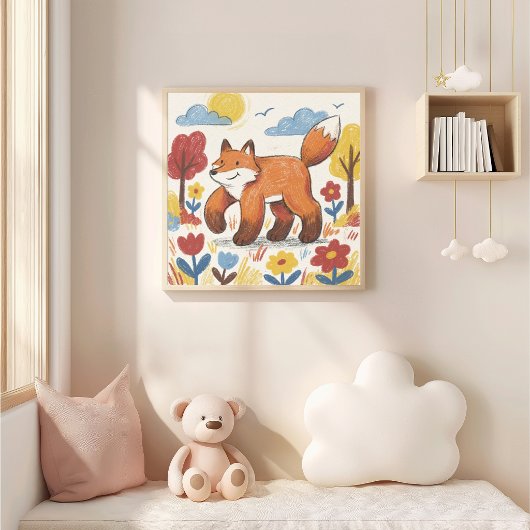 Süße Fuchs-Creide-Zeichnung Kind Poster
