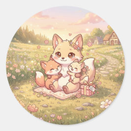 Süße Fuchs-Familien-Sticker Runder Aufkleber