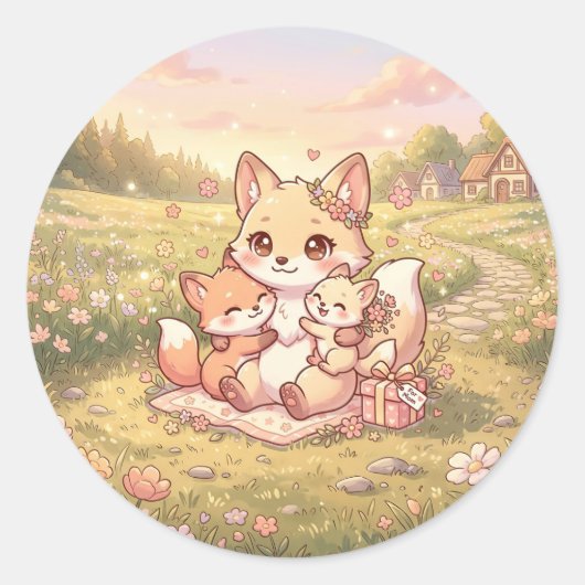 Süße Fuchs-Familien-Sticker Runder Aufkleber (Vorderseite)