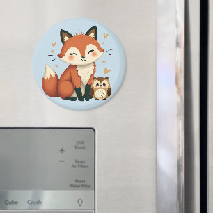 Süße Fuchs- und Eulen-Whimsy-Wald-Illustration Magnet