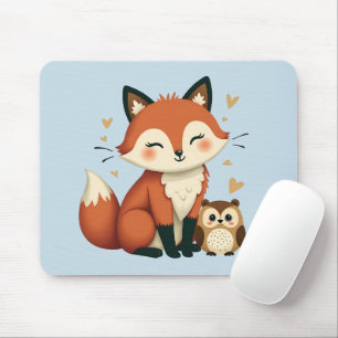 Süße Fuchs- und Eulen-Whimsy-Wald-Illustration Mousepad