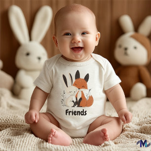 Süße Fuchs- und Hasen-Wald-Baby-Illustration Baby Strampler