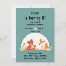 Süße Füchse Geburtstagseinladungskarte – Cute Wood