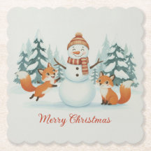 Süße Füchse und Schneemann Frohe Weihnachten