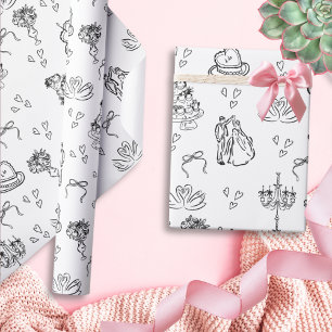 Süße funky wunderliche handgezeichnete Hochzeit  Geschenkpapier