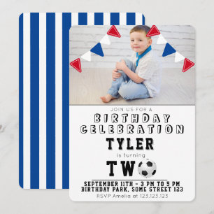 Süße Fußball-Kinder-Foto 2. Geburtstag Einladung