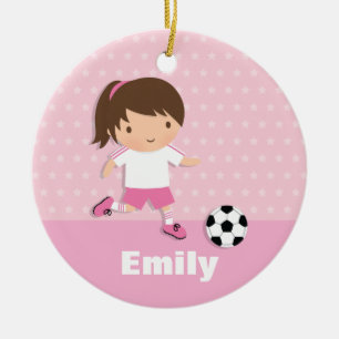 Süße Fußballerin Mädchen Rosa Personalisiert Keramik Ornament