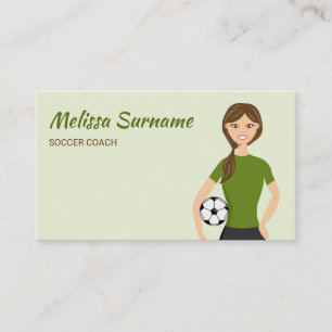 Süße Fußballtrainerin Mädchen Illustration Grün Visitenkarte