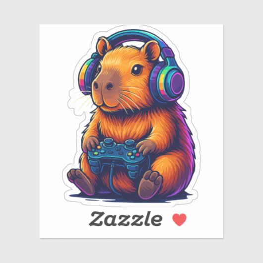 Süße Gamer Capybara — mit Headset und Controller Aufkleber (Blatt)