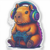 Süße Gamer Capybara — mit Headset und Controller Aufkleber (Vorderseite)