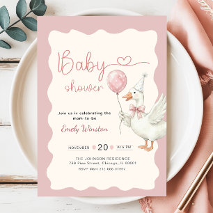 Süße Gans Ente Rosa Schleife Babyparty Einladung