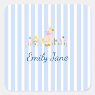 Süße Gans Wildblumen-Baby Shower-Taufe Quadratischer Aufkleber