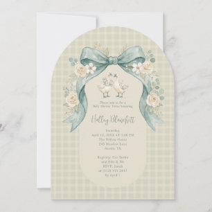 Süße Gänse-Zwillinge Baby Shower Sage Gingham LPM2 Einladung