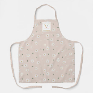 Süße Gänseblümchen-Blüten & Grün Monogramm Schürze