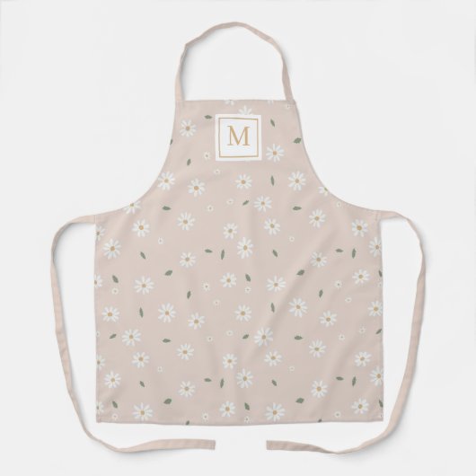 Süße Gänseblümchen-Blüten & Grün Monogramm Schürze (Vorderseite)