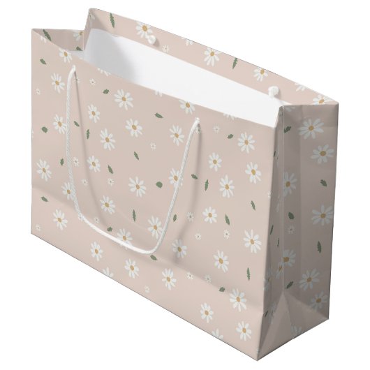 Süße Gänseblümchen-Blüten & Grünzeug Große Geschenktüte (Vorderseite Schrägansicht)