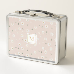 Süße Gänseblümchen Florale Blüten & Grün Monogramm Metall Brotdose