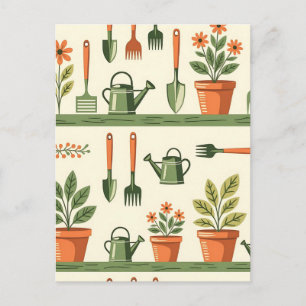 Süße Gartengeräte Floralmuster Cozy Postkarte