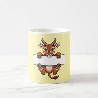 Süße Gazelle hält leeres Schild Cartoon Kaffeetasse