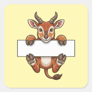 Süße Gazelle hält leeres Schild Cartoon Quadratischer Aufkleber