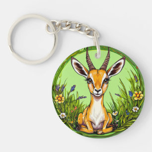 Süße Gazelle in einer floralen Graslandschaftsszen Schlüsselanhänger