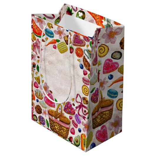 Süße Gebäckkonfekt Süßigkeiten Mittlere Geschenktüte (Rückseite Schrägansicht)