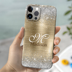 Süße gebürstete goldene falsche Silber-Glitter-Mon Case-Mate iPhone 14 Hülle