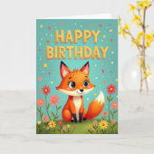 Süße Geburtstags-Fuchs-Kunstkarte Karte (Gelbe Blume)