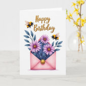 Süße Geburtstags-Pink-Envelope-Karte Karte (Gelbe Blume)