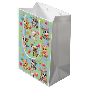 Süße Geburtstagsfeier Katzen Geschenkpapier Kawa Mittlere Geschenktüte