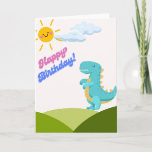 Süße Geburtstagskarte mit Dinosauerier & Sonne   H Karte