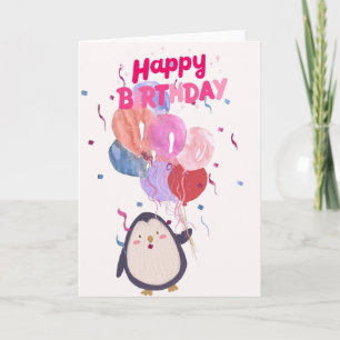 Süße Geburtstagskarte mit Pinguin & Luftballons Karte