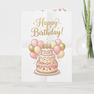 Süße Geburtstagskarte Rosa und goldene Kuchengir Karte