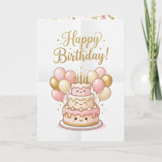 Süße Geburtstagskarte | Rosa und goldene Kuchengir Karte