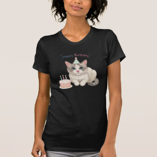 Süße Geburtstagskatze mit Kuchen und Partyhut T-Shirt