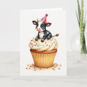 Süße Geburtstagskuh-Cupcake-Karte Karte