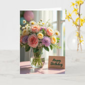 Süße Geburtstagsrosenvase Karte (Gelbe Blume)