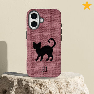 Süße gehäkelt schwarze Katze mit individuellen Ini iPhone 16 Hülle