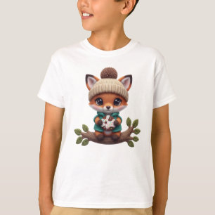 Süße gehäkeltel Herbstfuchs mit Keks – Herbstkunst T-Shirt