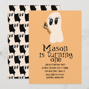 Süße Geist-Doodle-Halloween-Geburtstagsfeier für j Einladung