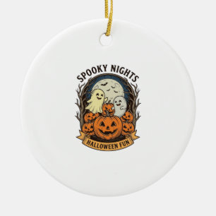 Süße Geist-Kürbisse Vintage-Gravur Halloween-Kunst Keramik Ornament