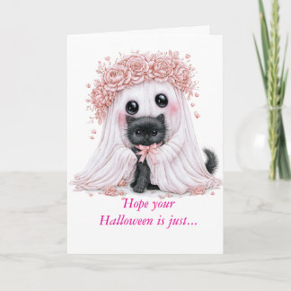 Süße Geist- und Kätzchen-Halloween-Karte Karte
