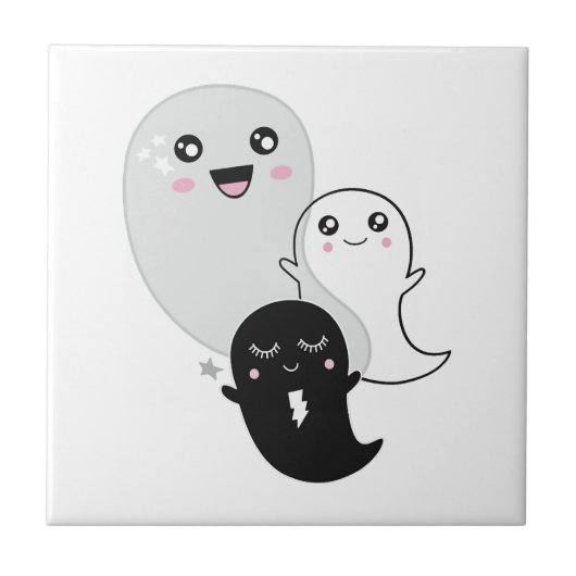 süße Geister Halloween kawaii Fliese (Vorderseite)