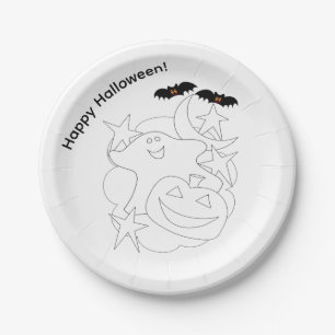 Süße Geister-Kürbis-Fledermäuse Color Me Halloween Pappteller