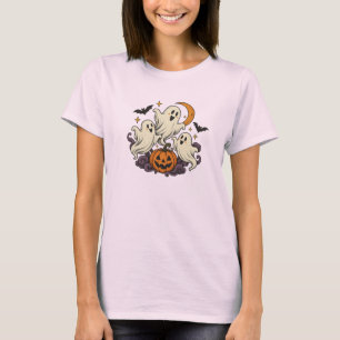 Süße Geister-Kürbis-Halloween-Damen-Pink-T-Shirt T-Shirt
